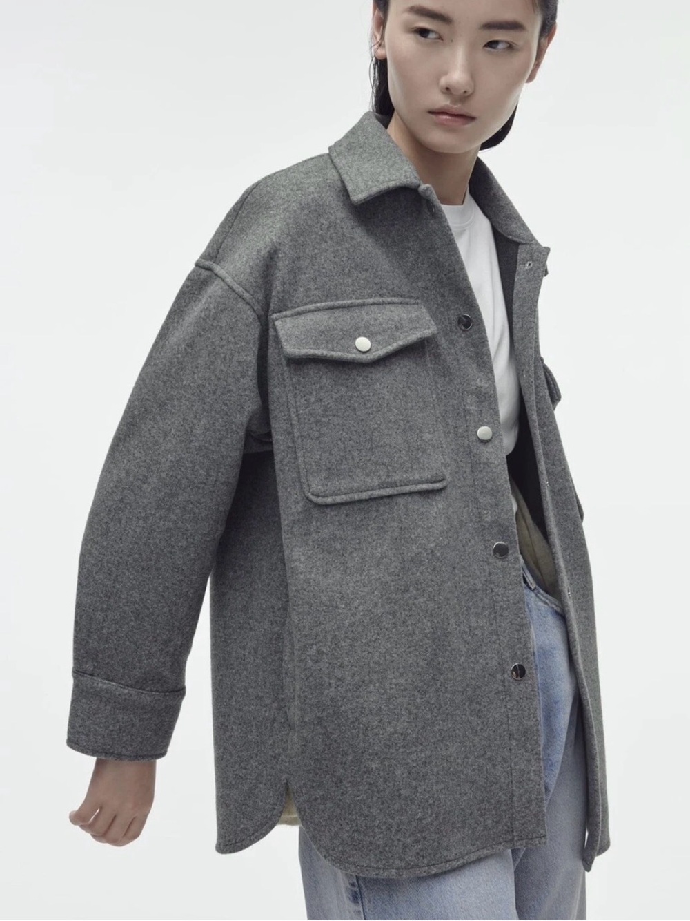 ZARA Women's Oversized Shacket - Gray